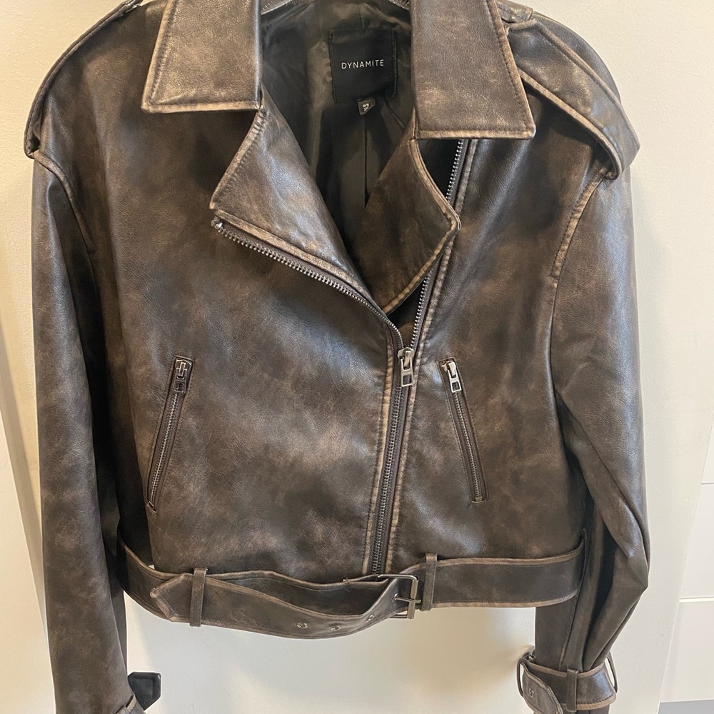 Dynamite Distressed Leather Jacket in Dark Brown
